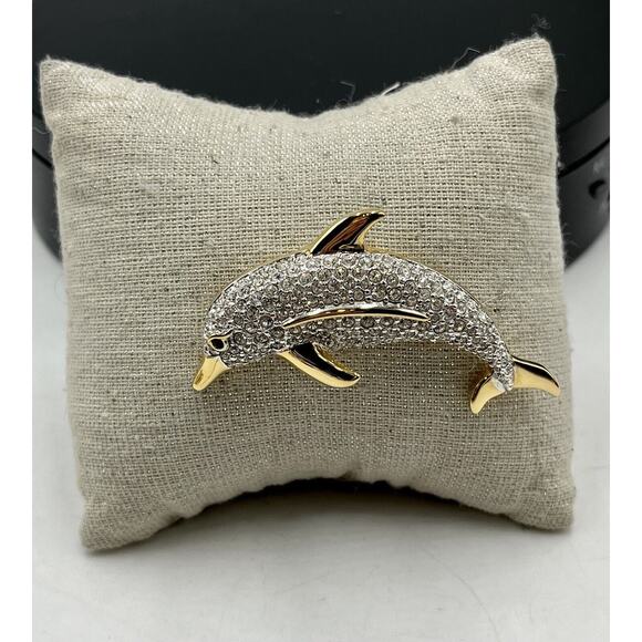 * SWAROVSKI Signed Vintage Clear Crystal Pave Dolphin Sea Pin/Brooch Retired - Picture 15 of 16